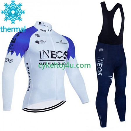 Ineos Grenadier Blanc Cykeltrøje Langærmet + Bib Cykelbukser Vinter Thermal Fleece 2023